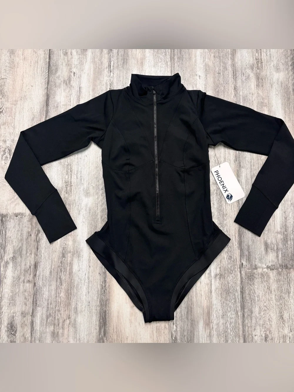 Phoenix Malibu One Piece Swimsuit Womens Black Long Sleeve Zip Front Medium NWT